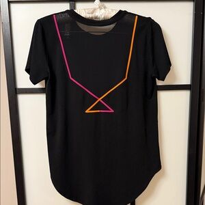 Lucas Hugh London Black Performance Tee Mesh Back Neon Geometric Size S (Read)